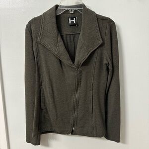 H by Bordeaux Dark Olive Green Super Soft Knit Moto Style Jacket S